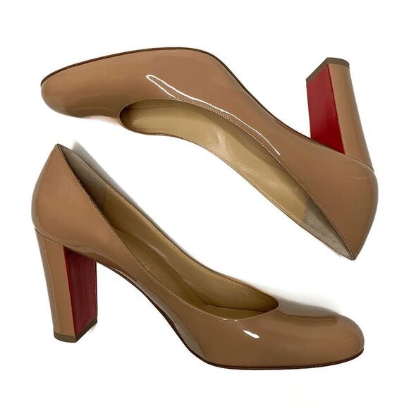 Christian Louboutin Lady Gena Nude Patent Leather Pump Heels EU 38.5 US 8.5 - Picture 7 of 10